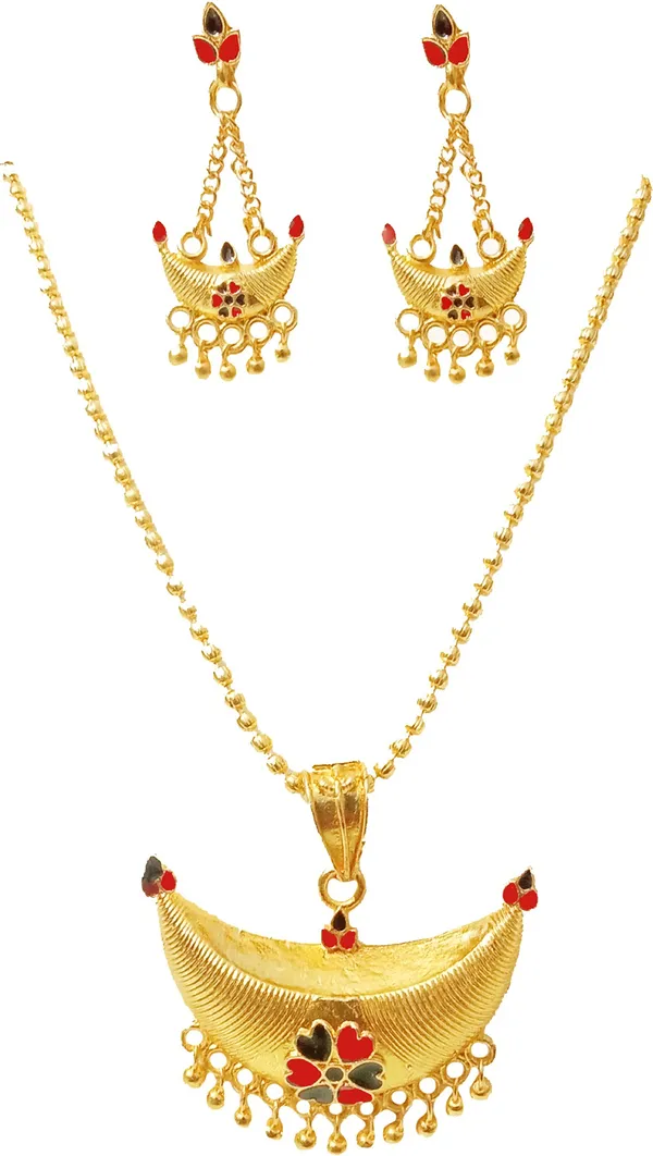 Assamese_Traditional_Red-Black_Colour_Pendant_Chain_Set_For_Women_&_Girl